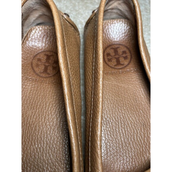 Tory Burch Kendrick Tumbled Leather Shoes Tan Loafers Size 7M - Picture 3 of 11